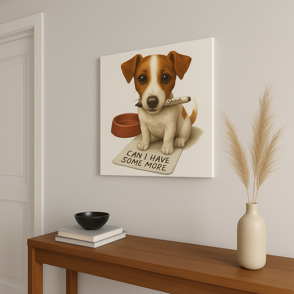 Funny Dog Wall Art – 'Can I Have Some More' Jack Russell Canvas Print"