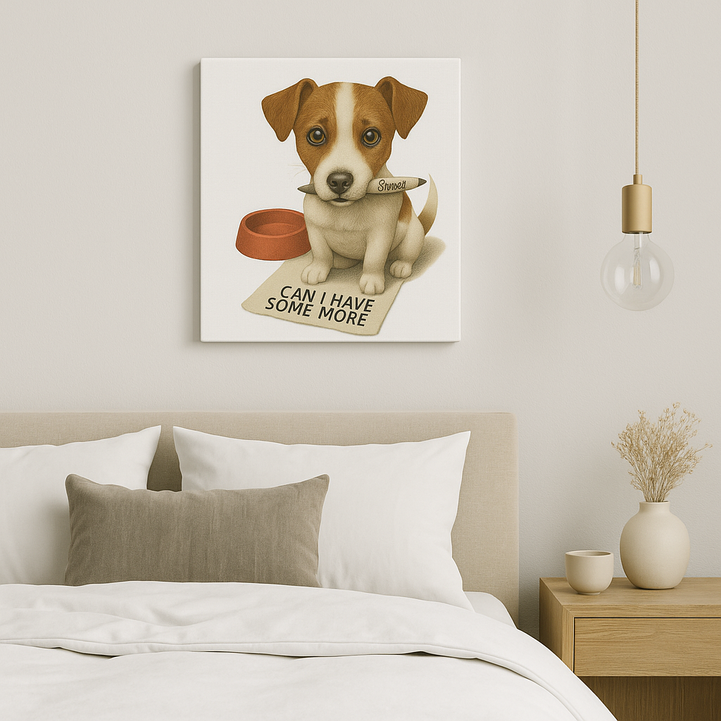 Funny Dog Wall Art – 'Can I Have Some More' Jack Russell Canvas Print"